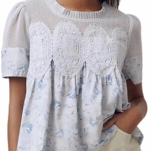 Elegant White and Blue Lace Women's Top